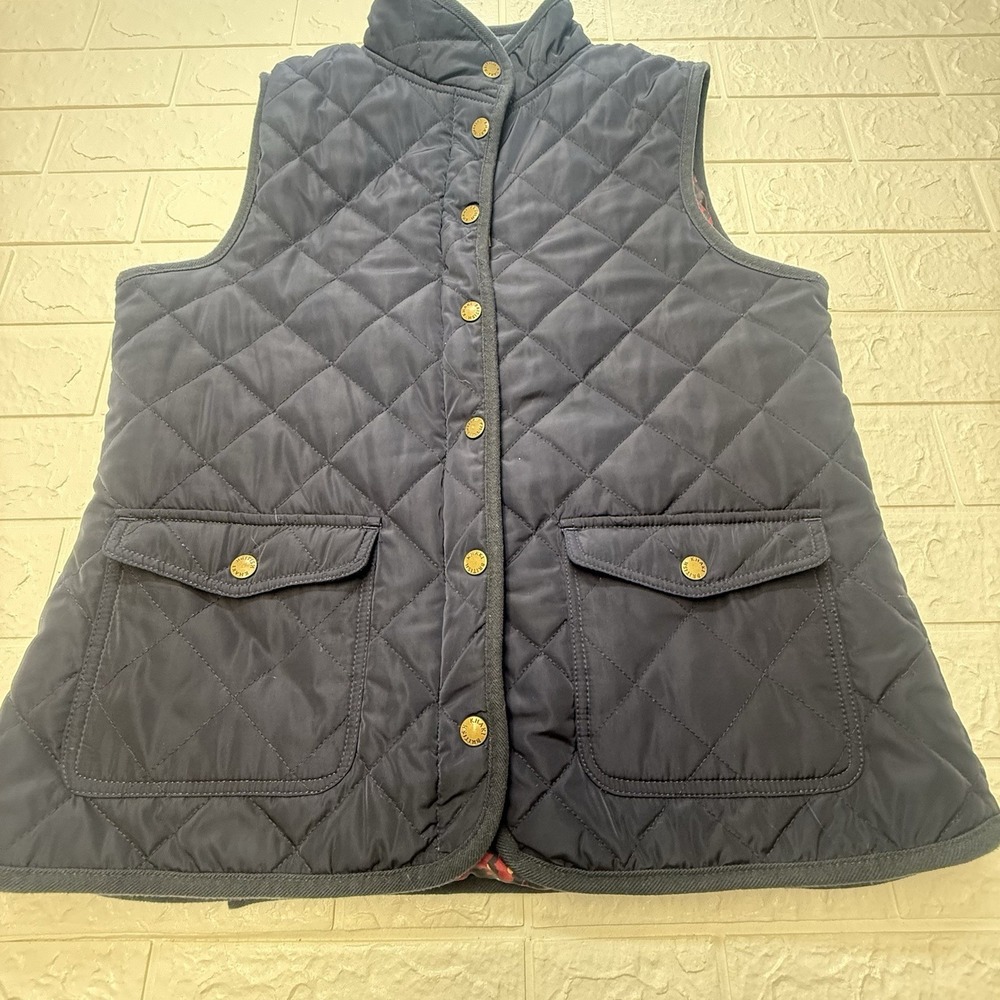 British Khaki Quilted Vest Navy Blue Preppy Equestrian Size L